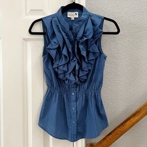 Anthropologie blue ruffle blouse